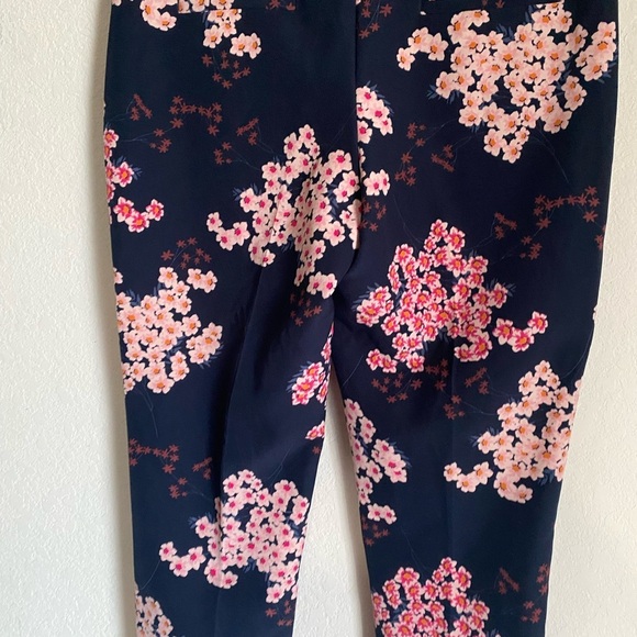 Grayson Navy Blue Pink Cherry Blossom Print Straight Ankle Leg Workwear Pants L - Picture 9 of 11
